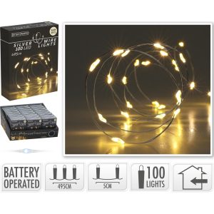 FILO LUCI 100 LED 4,95 MT CON BATTERIA  luce-calda---indoor (Cod. 42772-01)