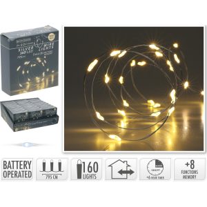 FILO LUCI 160 LED 7,95 MT C/BATTERIA 8 FUNZ. TIMER 6 ORE luce-calda (Cod. 42773-01)