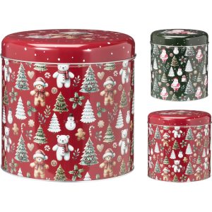 SET 2 PZ SCATOLA LATTA NATALIZIA H20 D20 - H19 D16 CM verde-rosso (Cod. 42776-01)