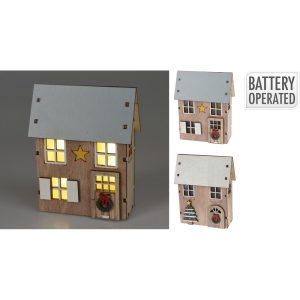 CASA DI LEGNO LED CON BATTERIA 9X12 CM stampa-casuale (Cod. 42689-01)